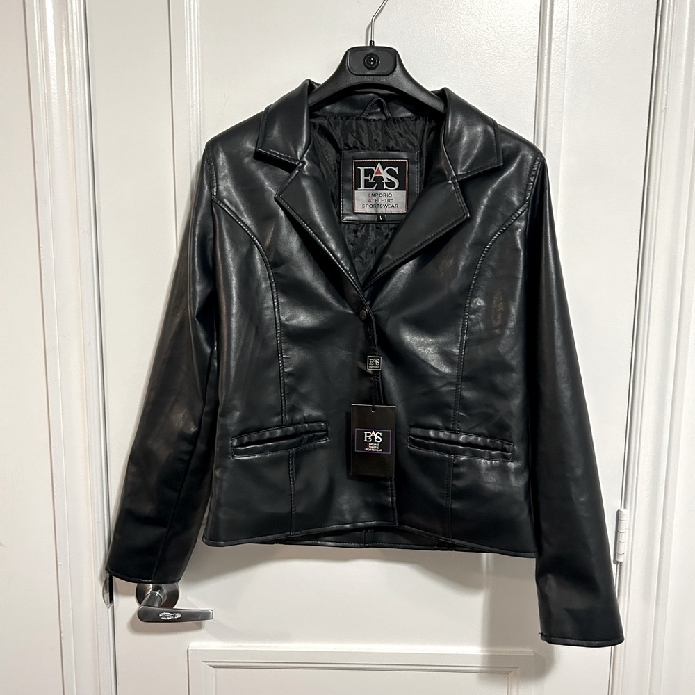 EMPORIA ATHLETIC SPORTSWEAR Leather Jacket, Dark Navy Blue, Women’s Size L